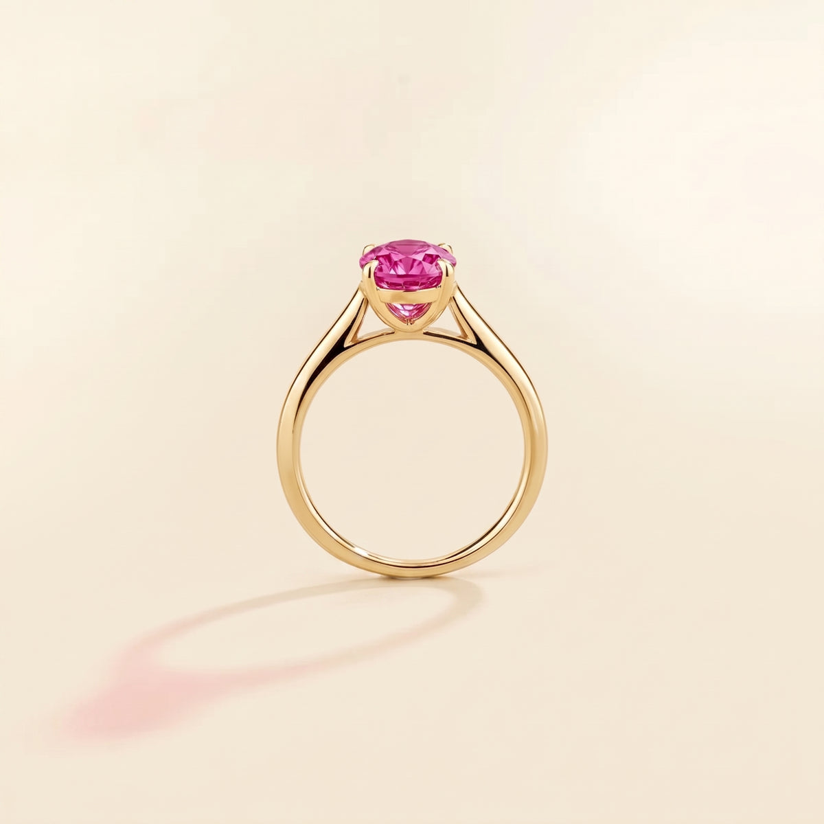 Lyra Oval Shape Vivid Pink Sapphire Cathedral Solitaire Ring side profile