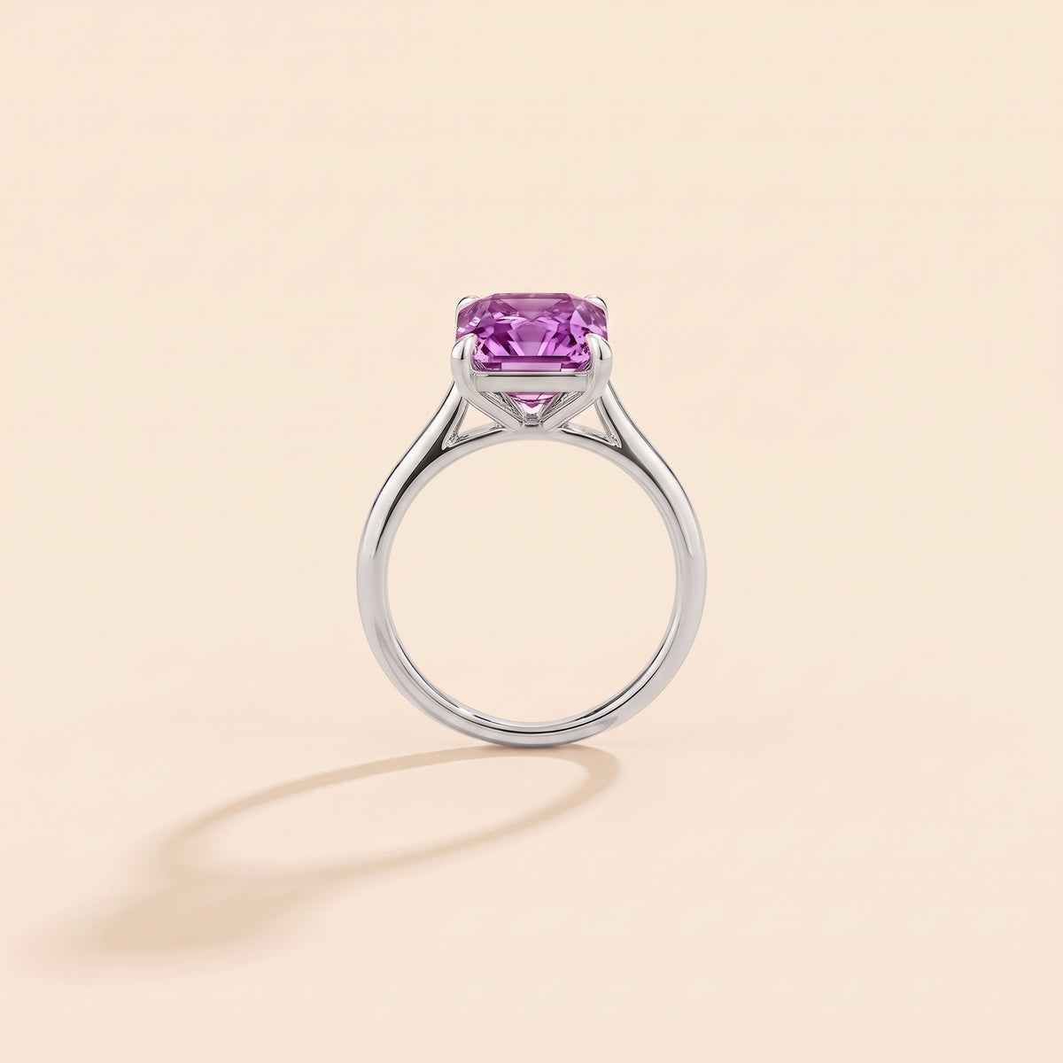 Clair Radiant Shape Purple Sapphire Cathedral Solitaire Ring side profile