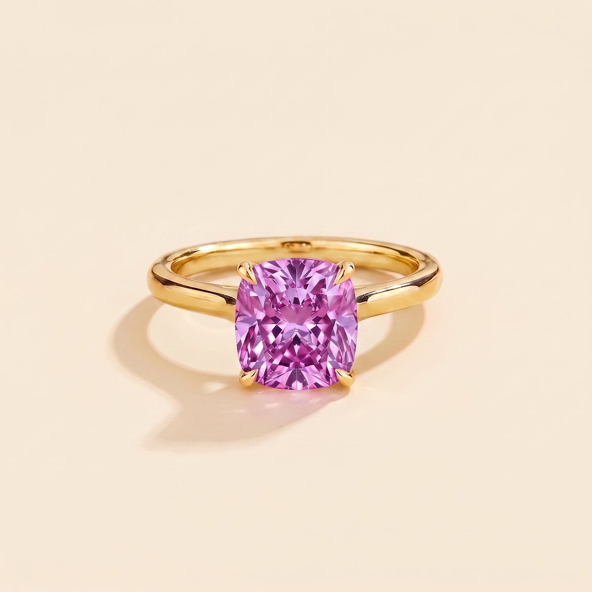 Iris Cushion Shape Purple Sapphire Cathedral Solitaire Ring front