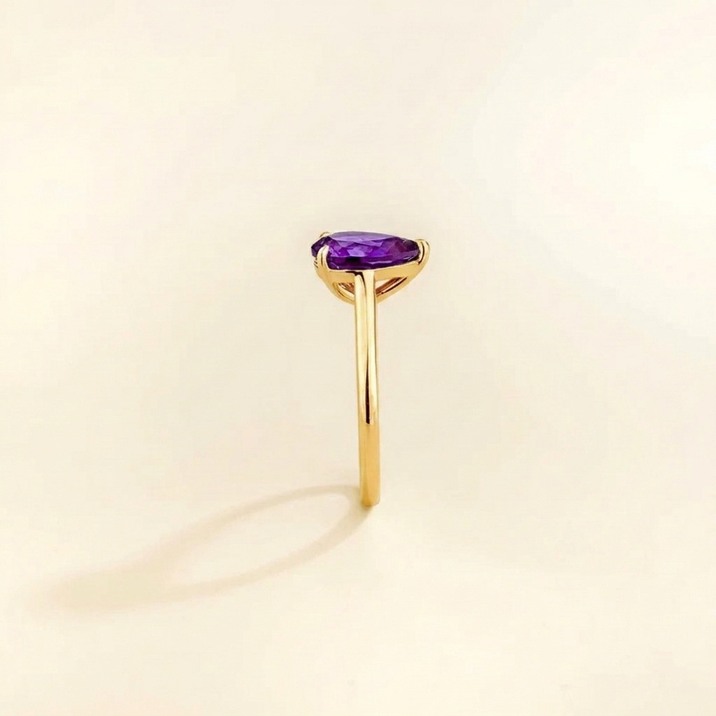Pandal Pear Shape Purple Sapphire Cathedral Solitaire Ring side edge