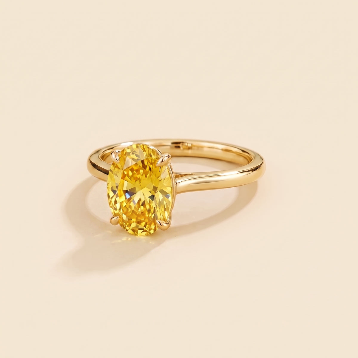 Lyra Oval Shape Yellow Sapphire Cathedral Solitaire Ring three quarter