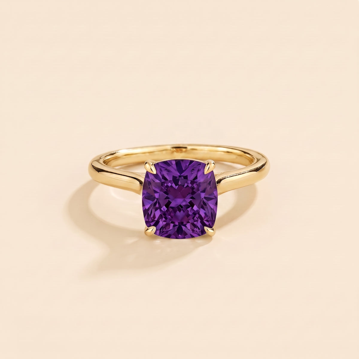 Iris Cushion Shape Purple Sapphire Cathedral Solitaire Ring front