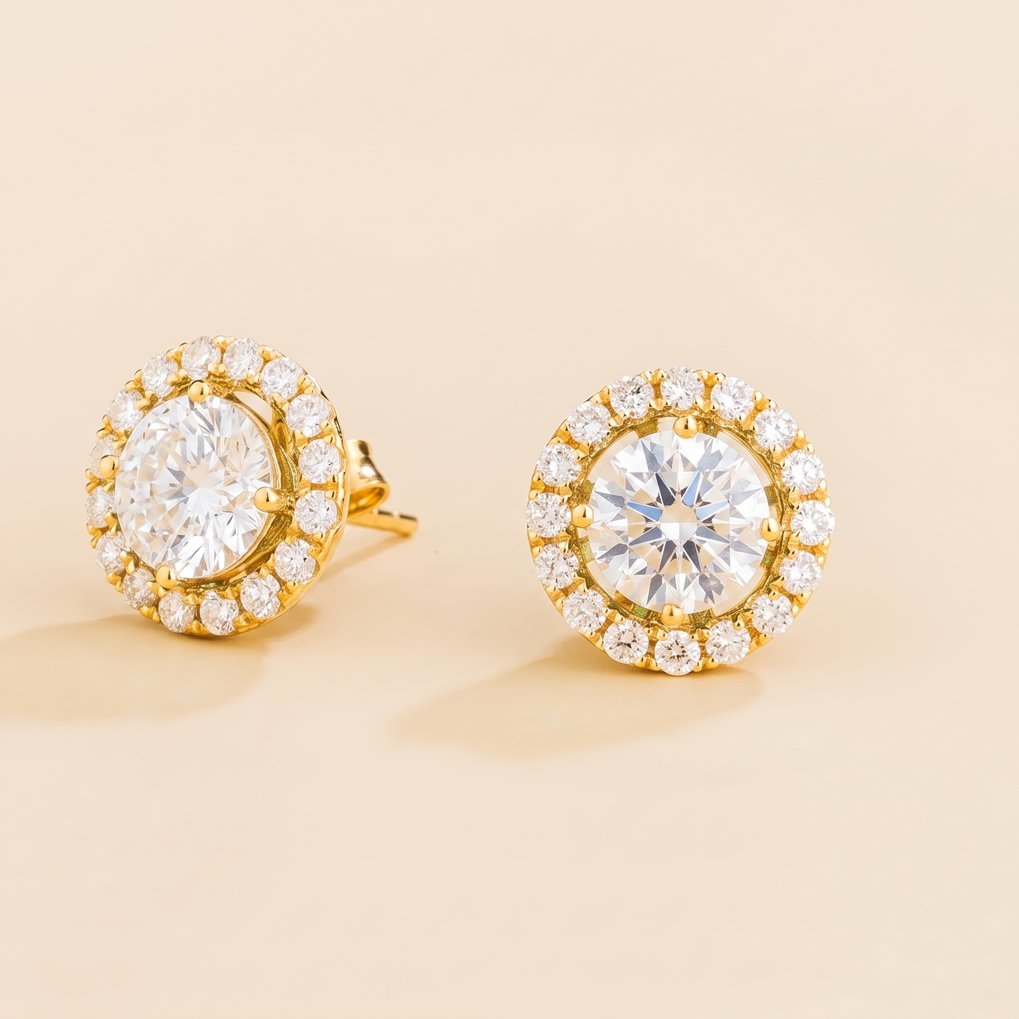 Floret Diamond Halo Stud Earrings in Gold