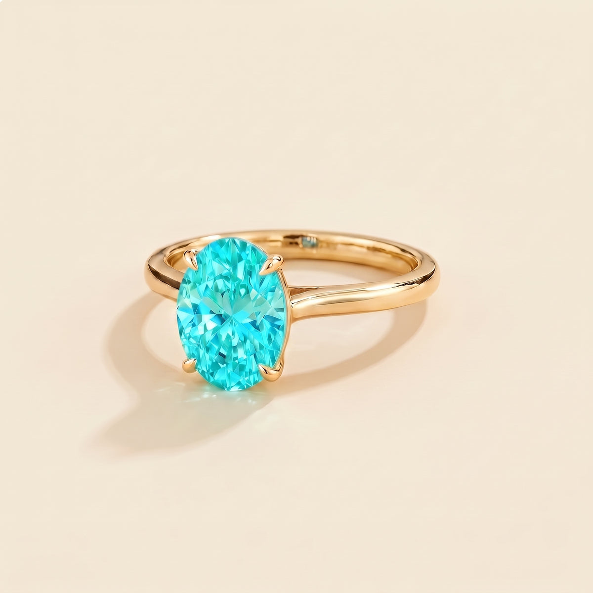 Lyra Oval Shape Paraiba Cathedral Solitaire Ring three quarter 