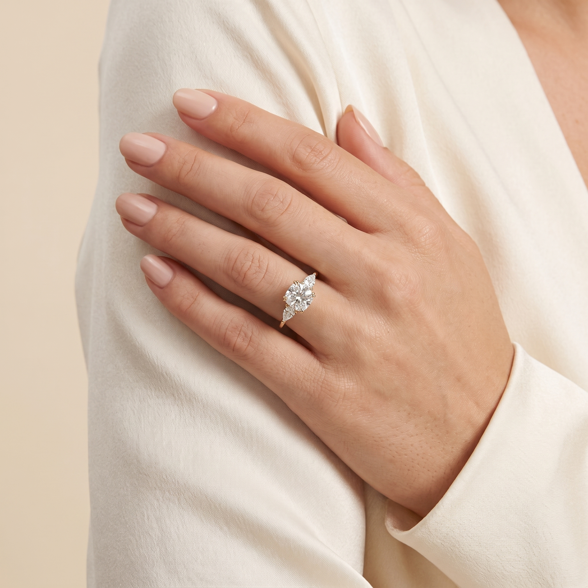 Ailes Diamond Cushion Cut & Pear Cut Gold Ring