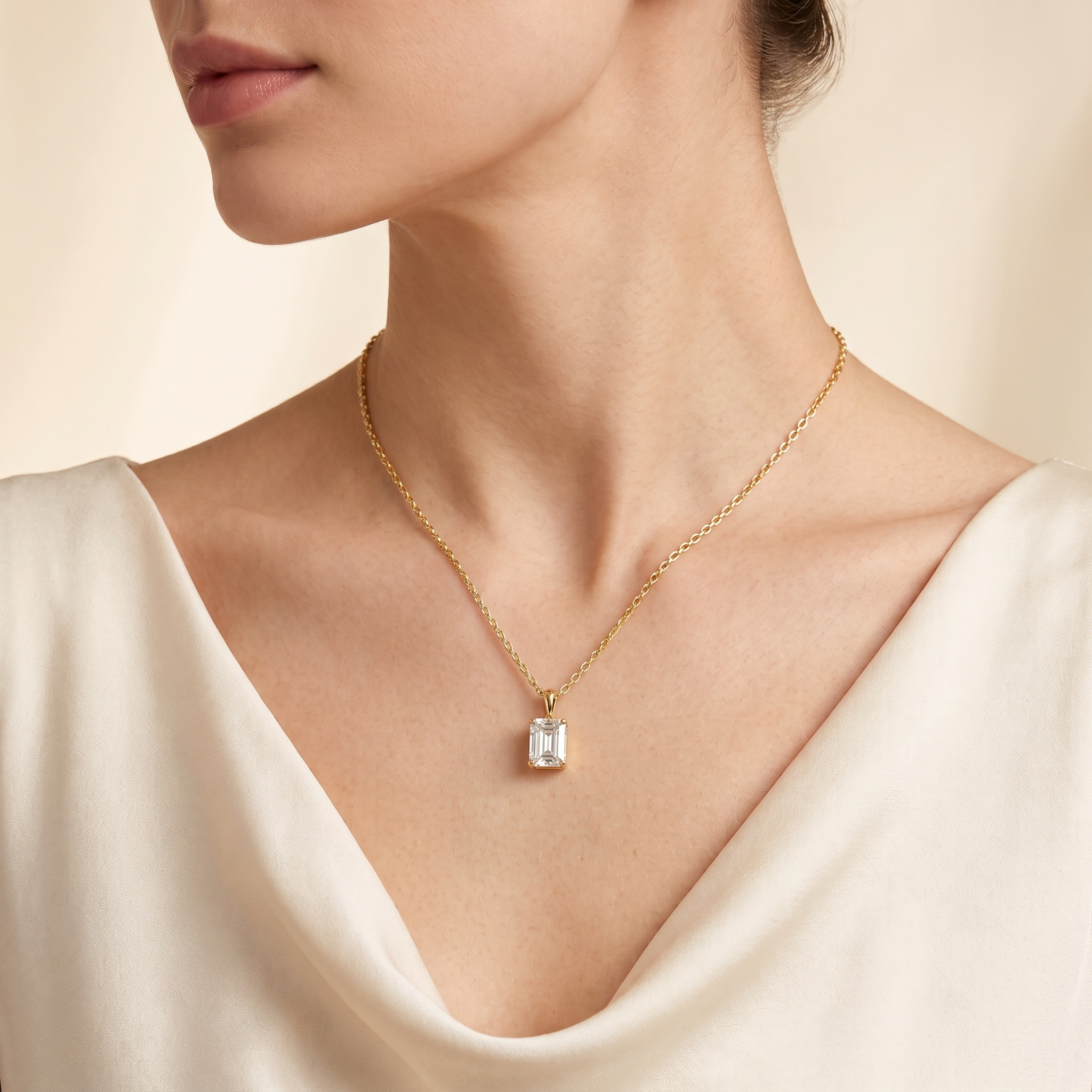 Emerald-cut Diamond Pendant Necklace in Gold