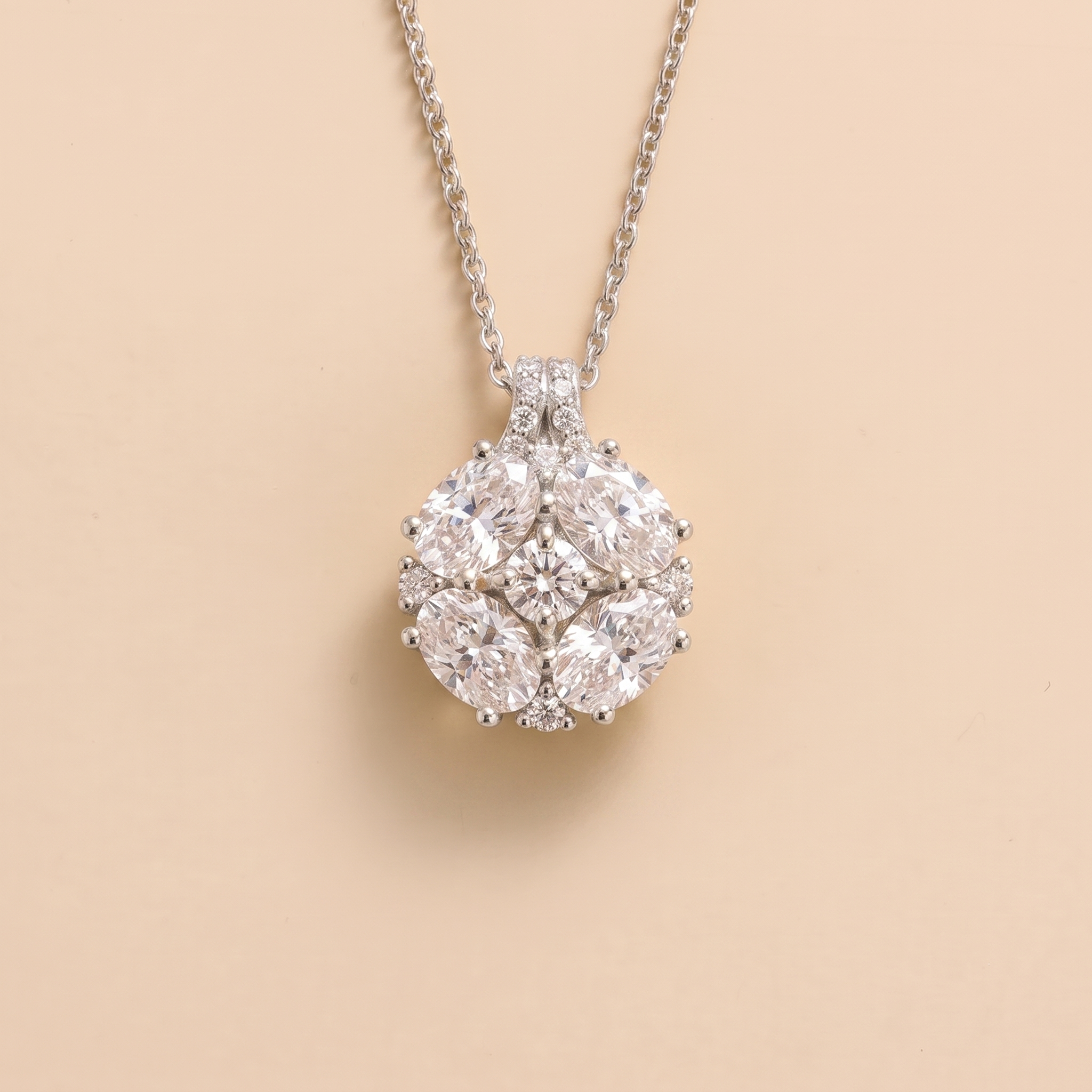 Oval-Cut Diamond Pendant Necklace in White Gold