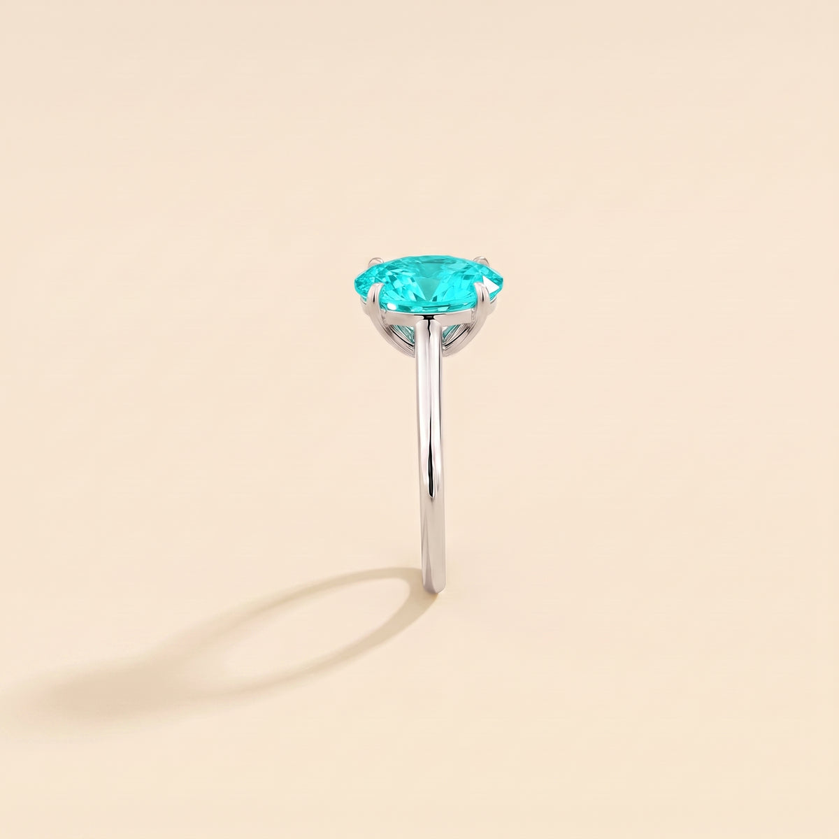 Lyra Oval Shape Paraiba Cathedral Solitaire Ring side edge
