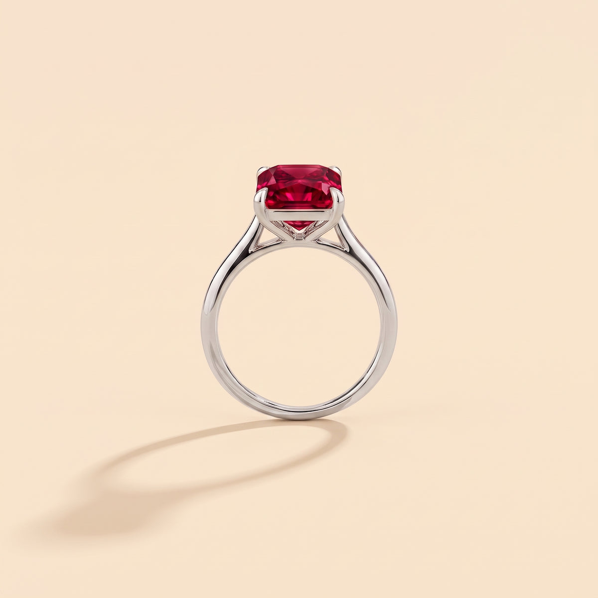 Clair Radiant Shape Ruby Cathedral Solitaire Ring side profile
