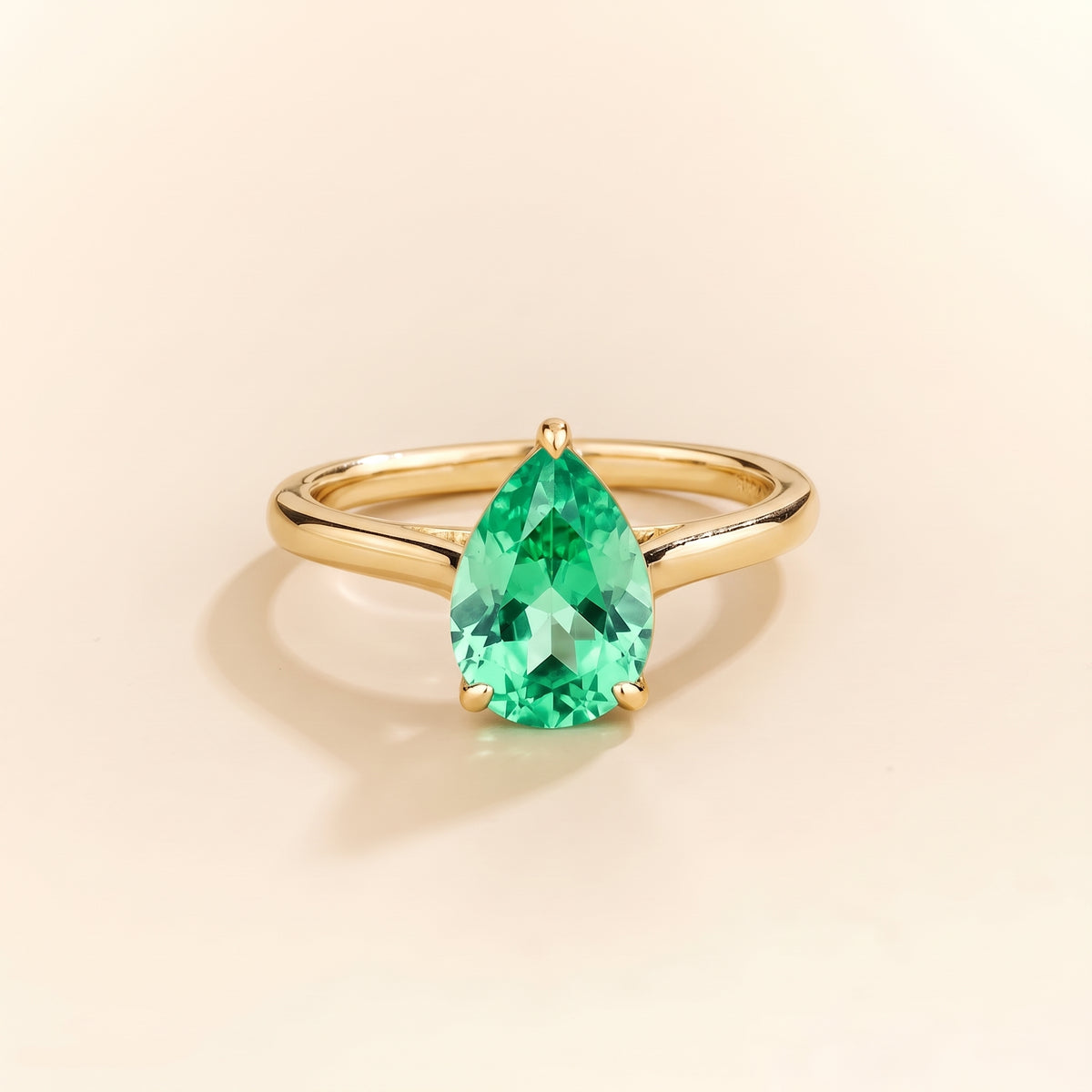 Pandal Pear Shape Green Sapphire Cathedral Solitaire Ring front