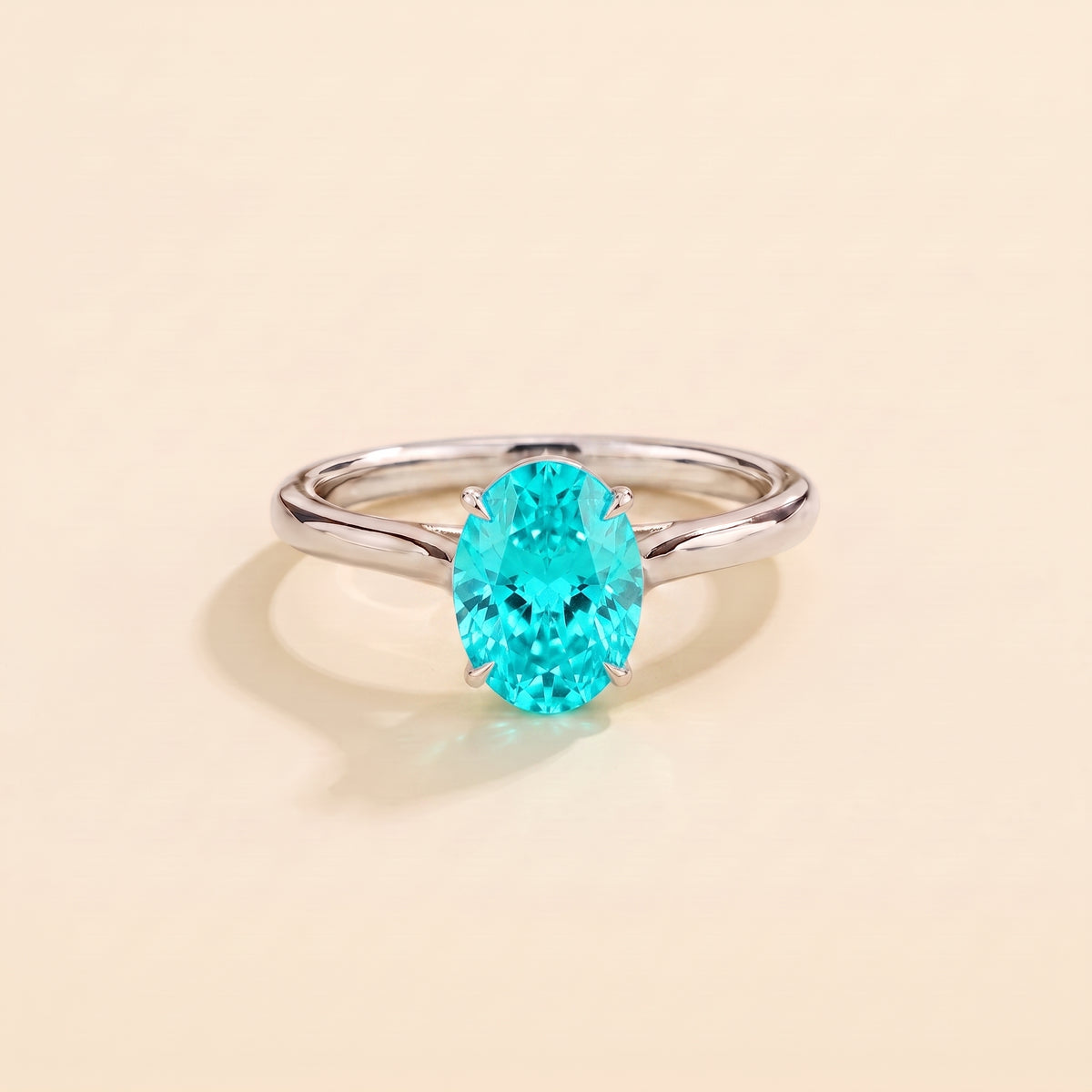 Lyra Oval Shape Paraiba Cathedral Solitaire Ring front