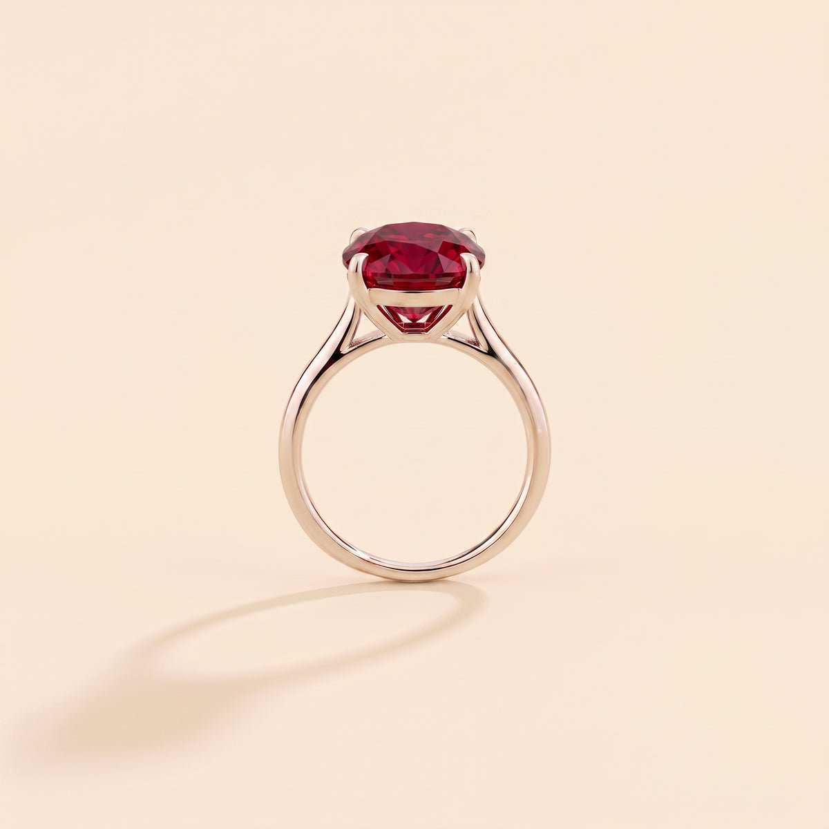 Iris Cushion Shape Ruby Cathedral Solitaire Ring side profile