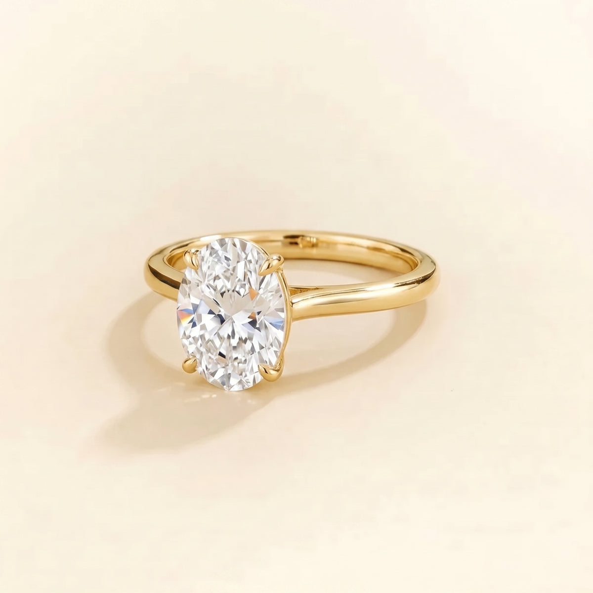 Oval Shape Diamond Cathedral Solitaire Ring in Gold