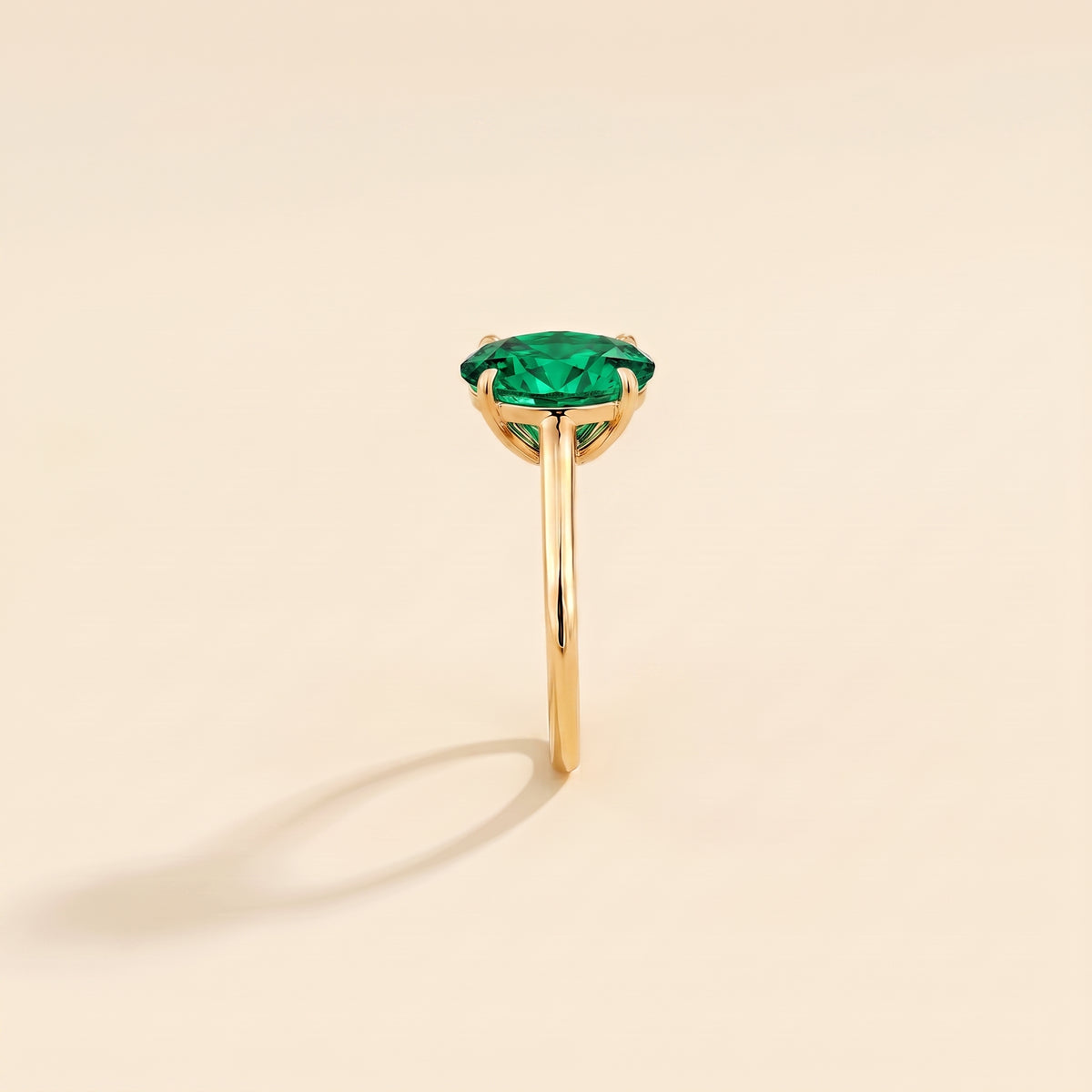 Lyra Oval Shape Emerald Cathedral Solitaire Ring side edge