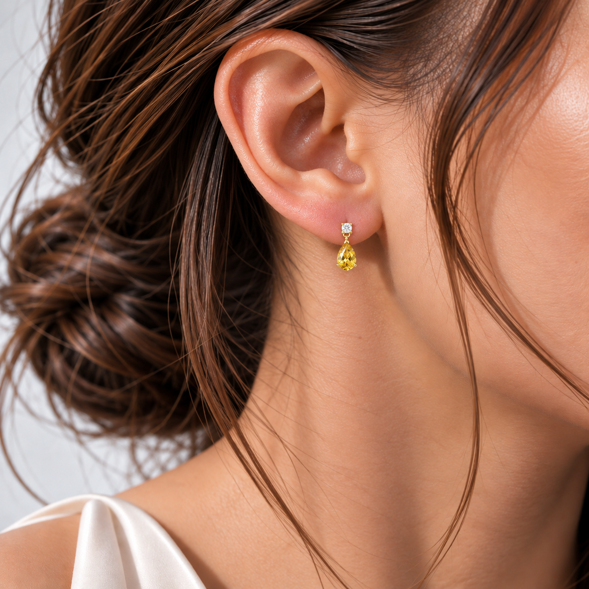 Pisa Yellow Sapphire & Diamond Pear Drop Earrings in Gold
