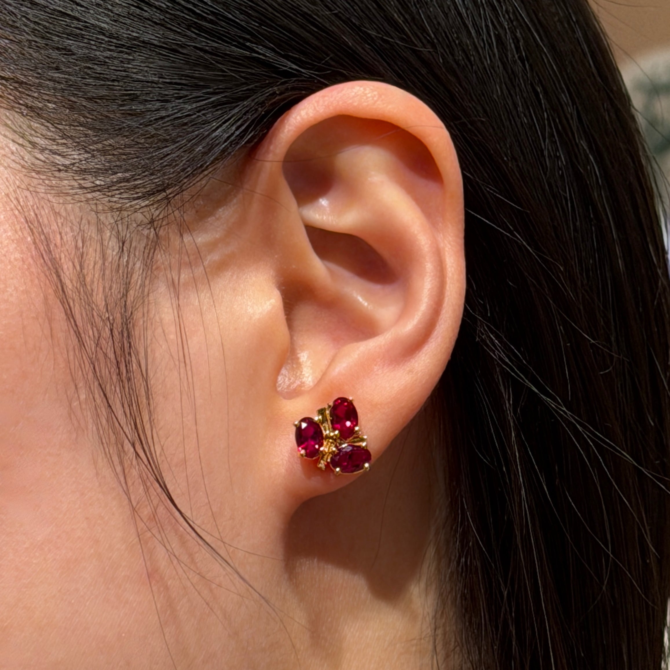 Ligna Oval Ruby Cluster Stud Earrings in White Gold