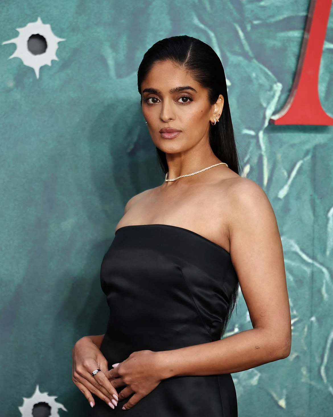 Actress Mandeep Dhillon at the MobLand Season 2 premiere wearing Juvetti jewellery, styled by Kirsty Stewart
