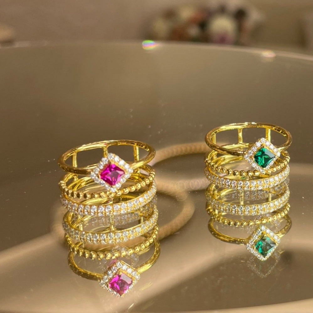 Amici Pink Sapphire & Diamond Stacking Ring in White Gold