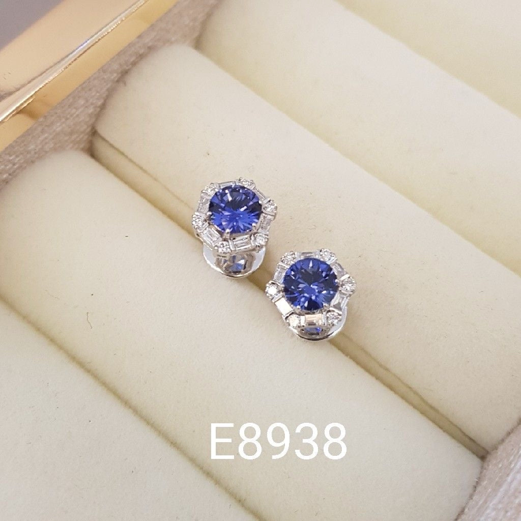 Melba Blue Sapphire & Diamond Halo Stud Earrings in White Gold