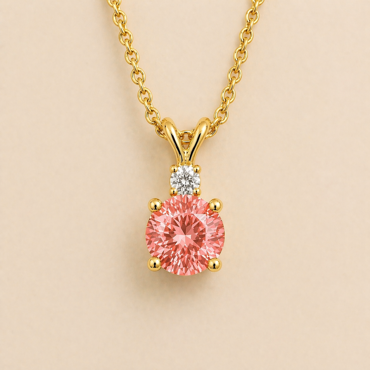 Joie Round Padparadscha Sapphire & Diamond Drop Pendant Necklace In Gold