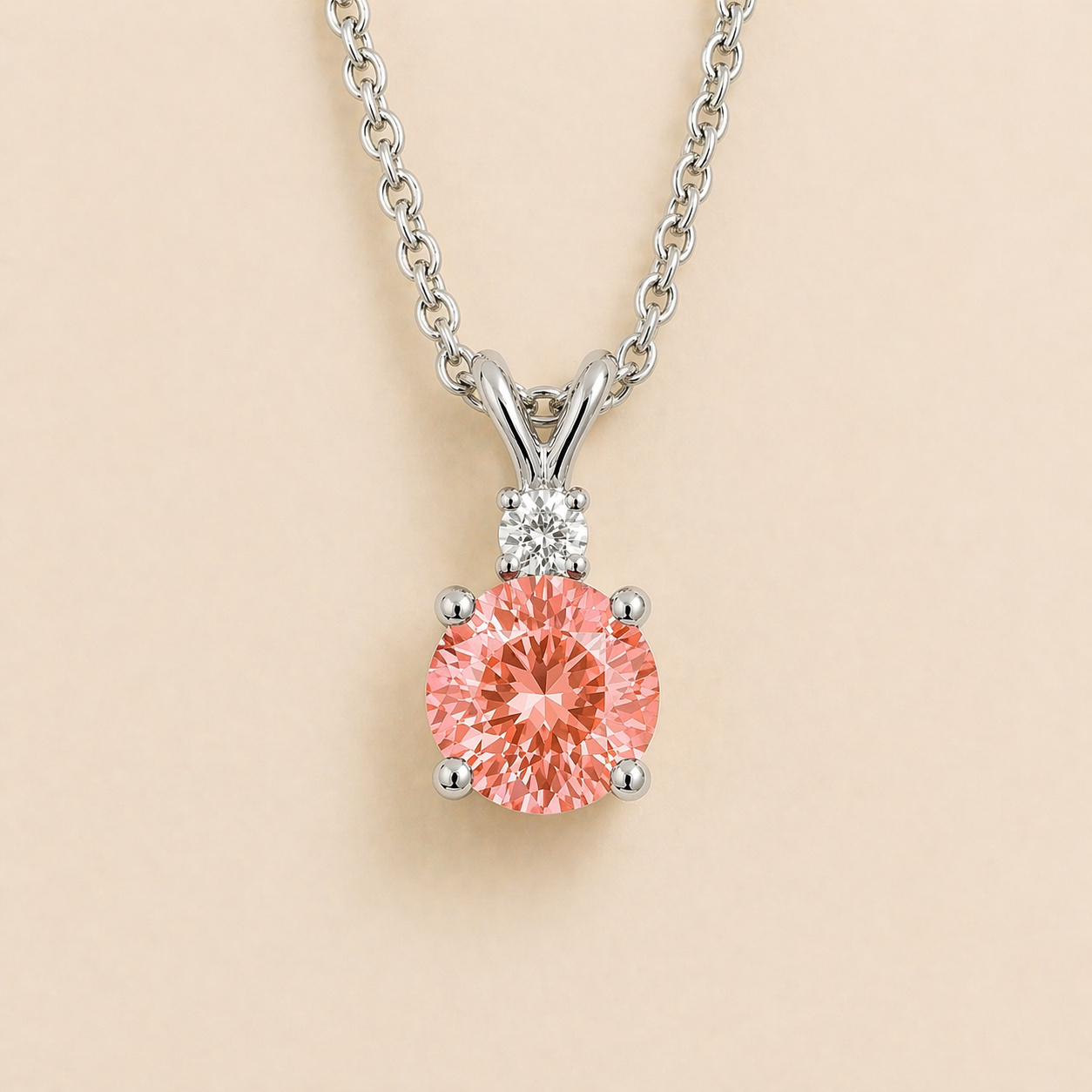 Joie Round Padparadscha Sapphire & Diamond Drop Pendant Necklace In White Gold