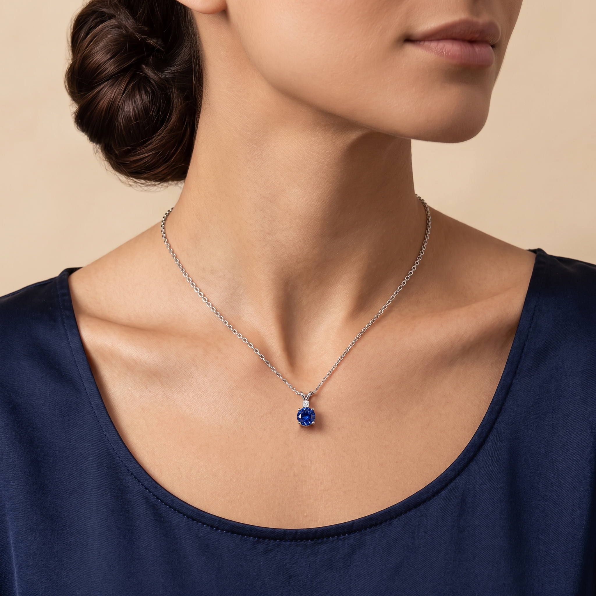 Joie Round Blue Sapphire & Diamond Drop Pendant Necklace In White Gold