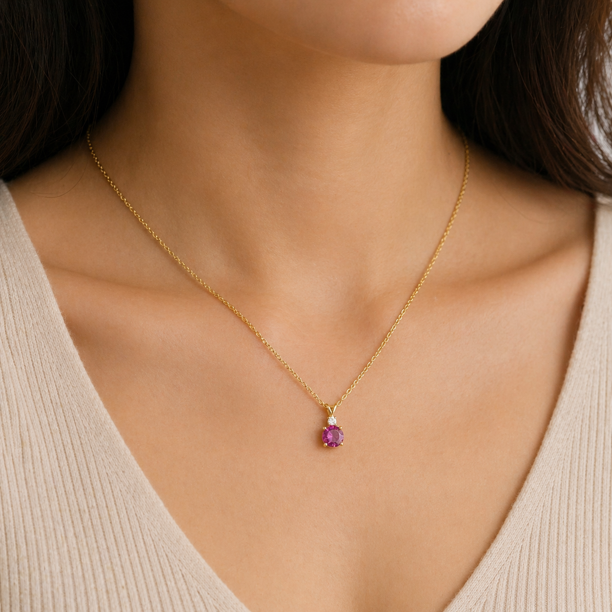 Joie Round Padparadscha Sapphire & Diamond Drop Pendant Necklace In White Gold