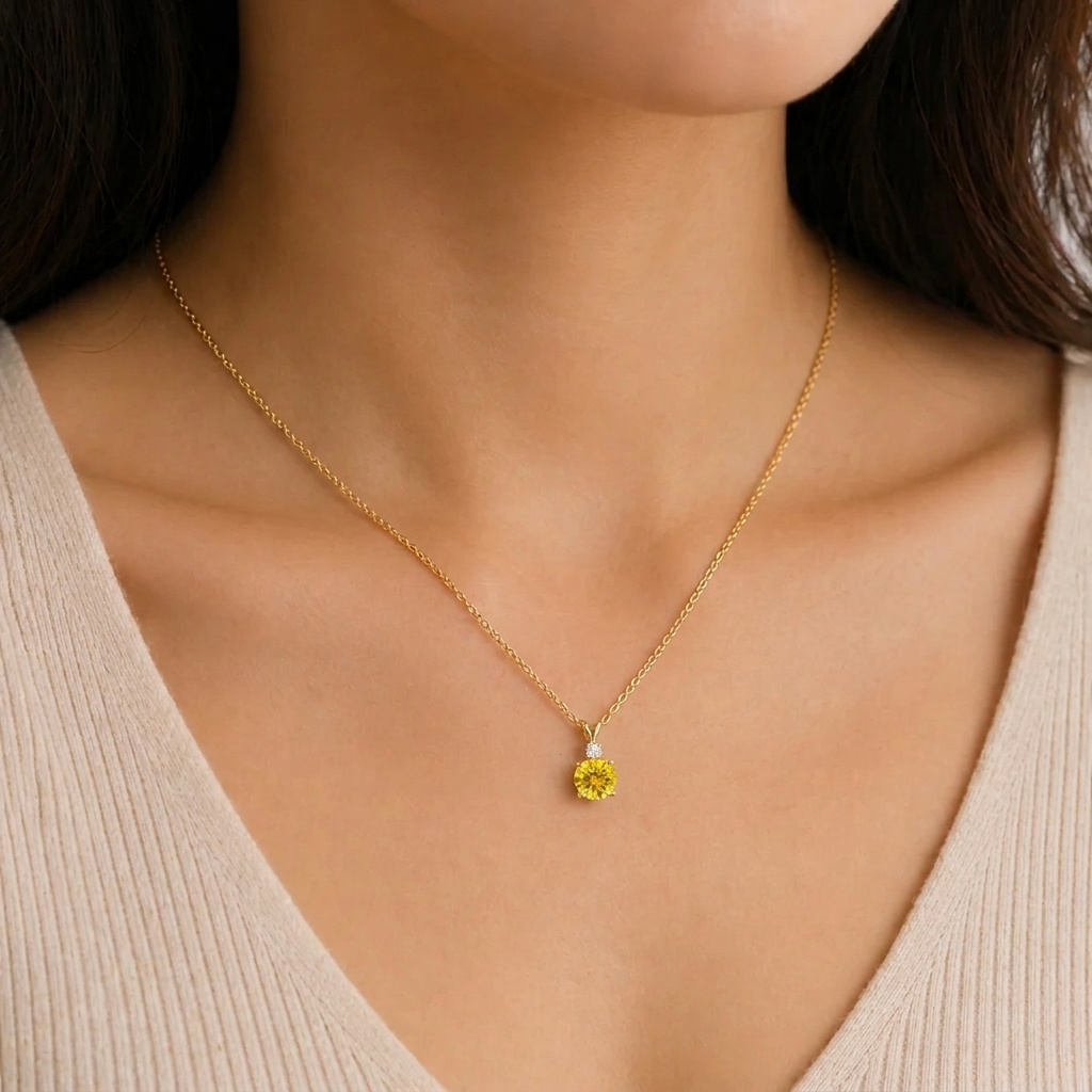 Joie Round Yellow Sapphire & Diamond Drop Pendant Necklace In Gold
