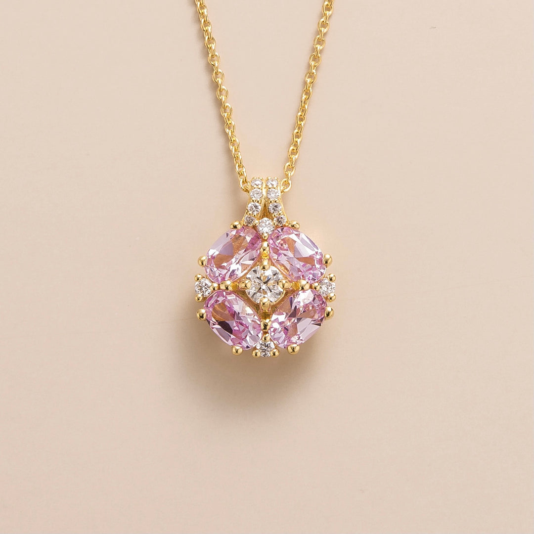 Juvetti Bespoke Jewellery London Pristi Gold Necklace Diamond and Pink Sapphire