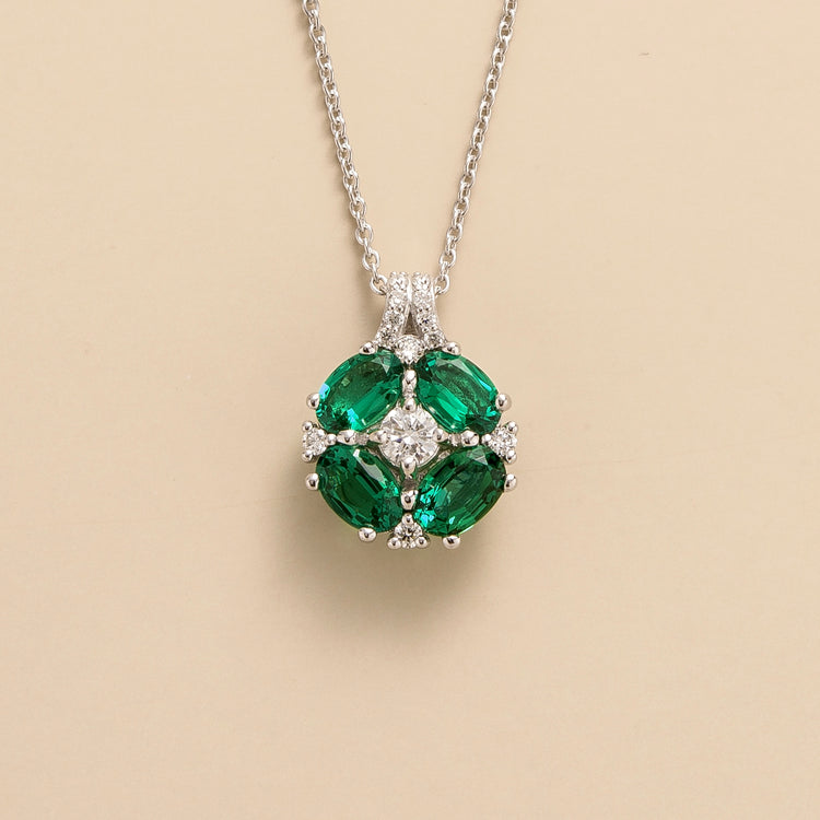 Juvetti Bespoke Jewellery London Pristi White Gold Necklace Diamond and Emerald