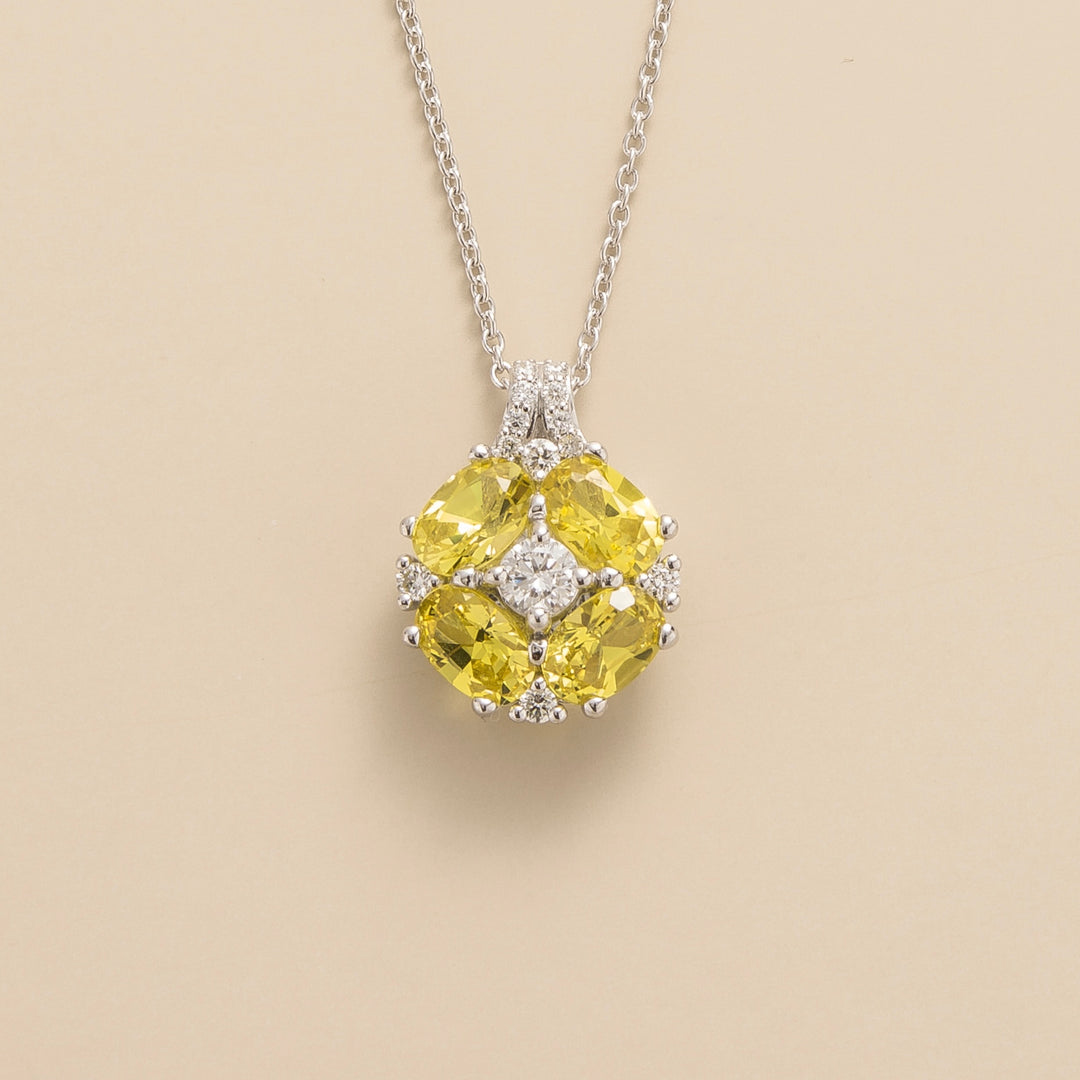 Juvetti Bespoke Jewellery London Pristi White Gold Necklace Diamond and Yellow Sapphire