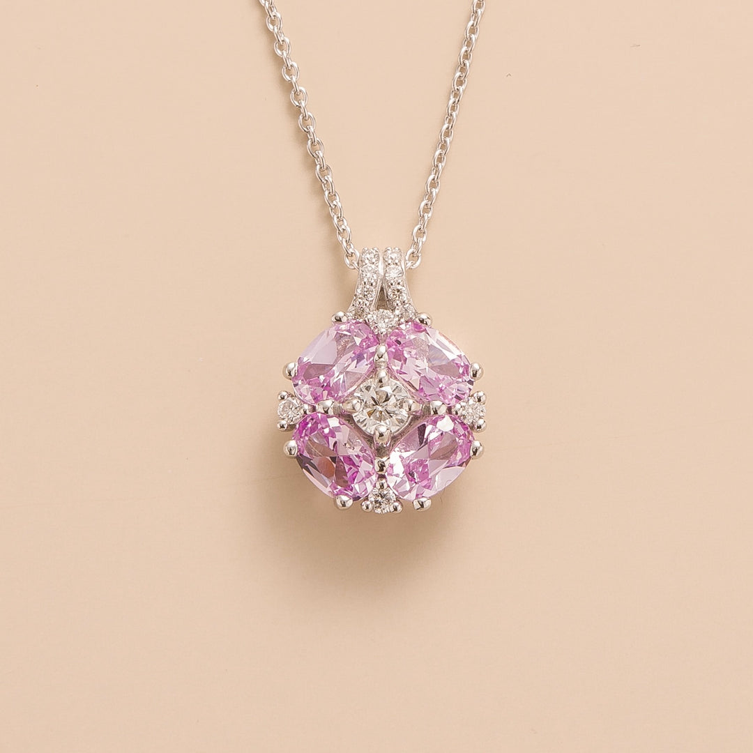 Juvetti Bespoke Jewellery London Pristi white gold necklace Diamond and Pink sapphire