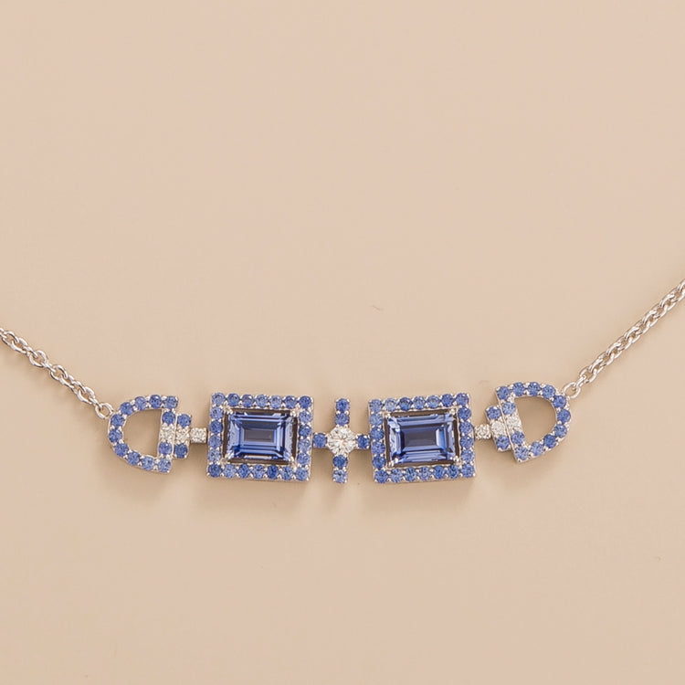 Ciceris necklace in 18K white gold vermeil set with lab grown diamond and Ceylon Blue Sapphire gem stone. Perfect for yourself and as gift.
