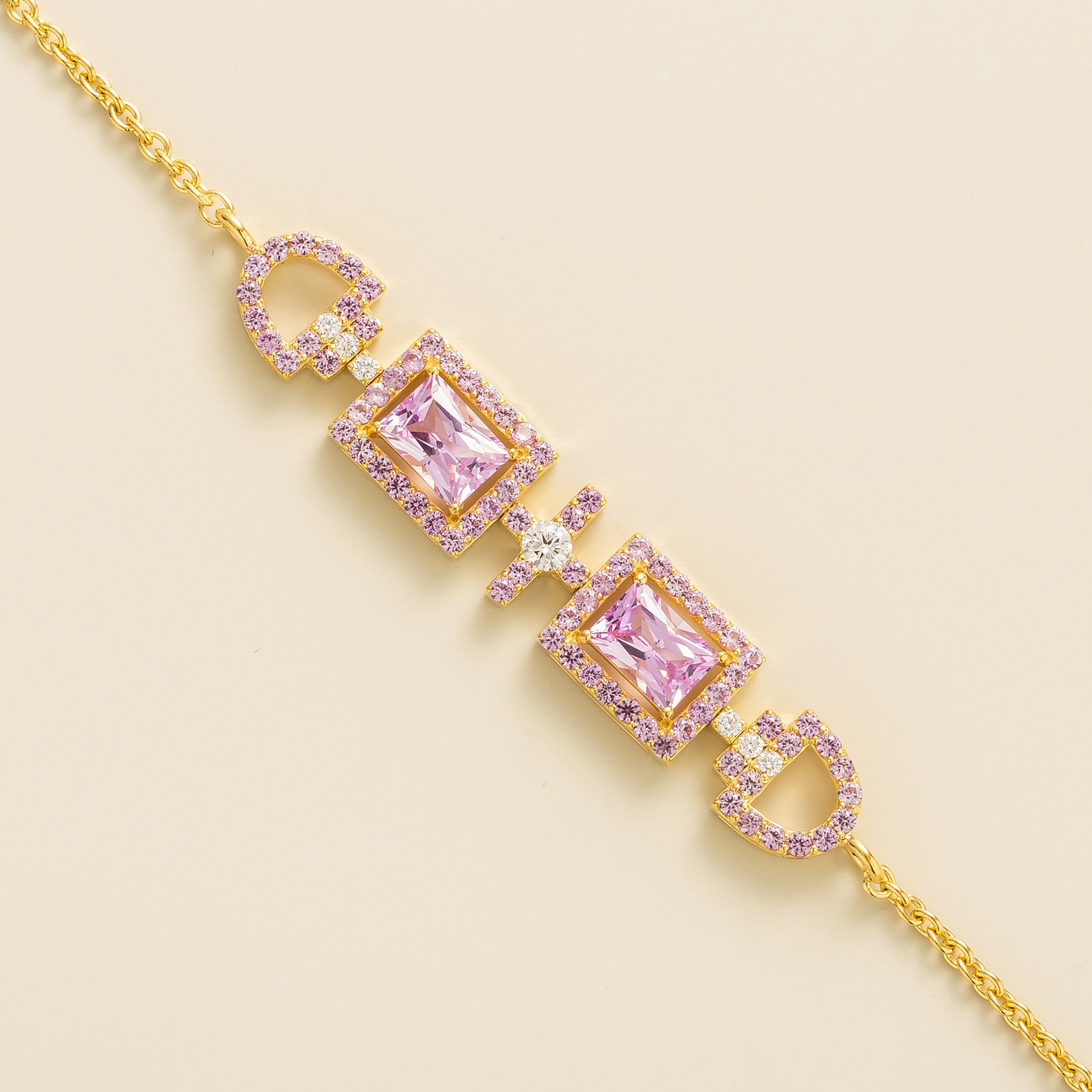 Juvetti Jewellery London Ciceris Gold Bracelet Pink Sapphire and Diamond