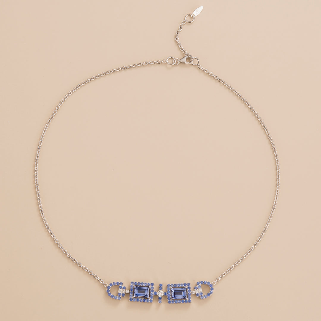 Juvetti Jewellery Ciceris White Gold Necklace Pastel Blue Sapphire and Diamond Set
