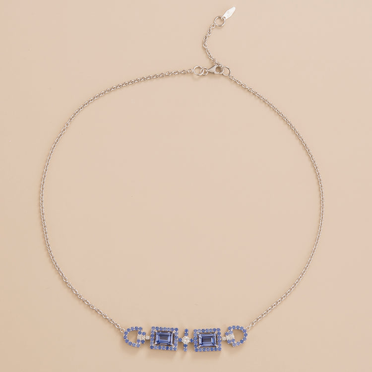Juvetti Jewellery Ciceris White Gold Necklace Pastel Blue Sapphire and Diamond Set