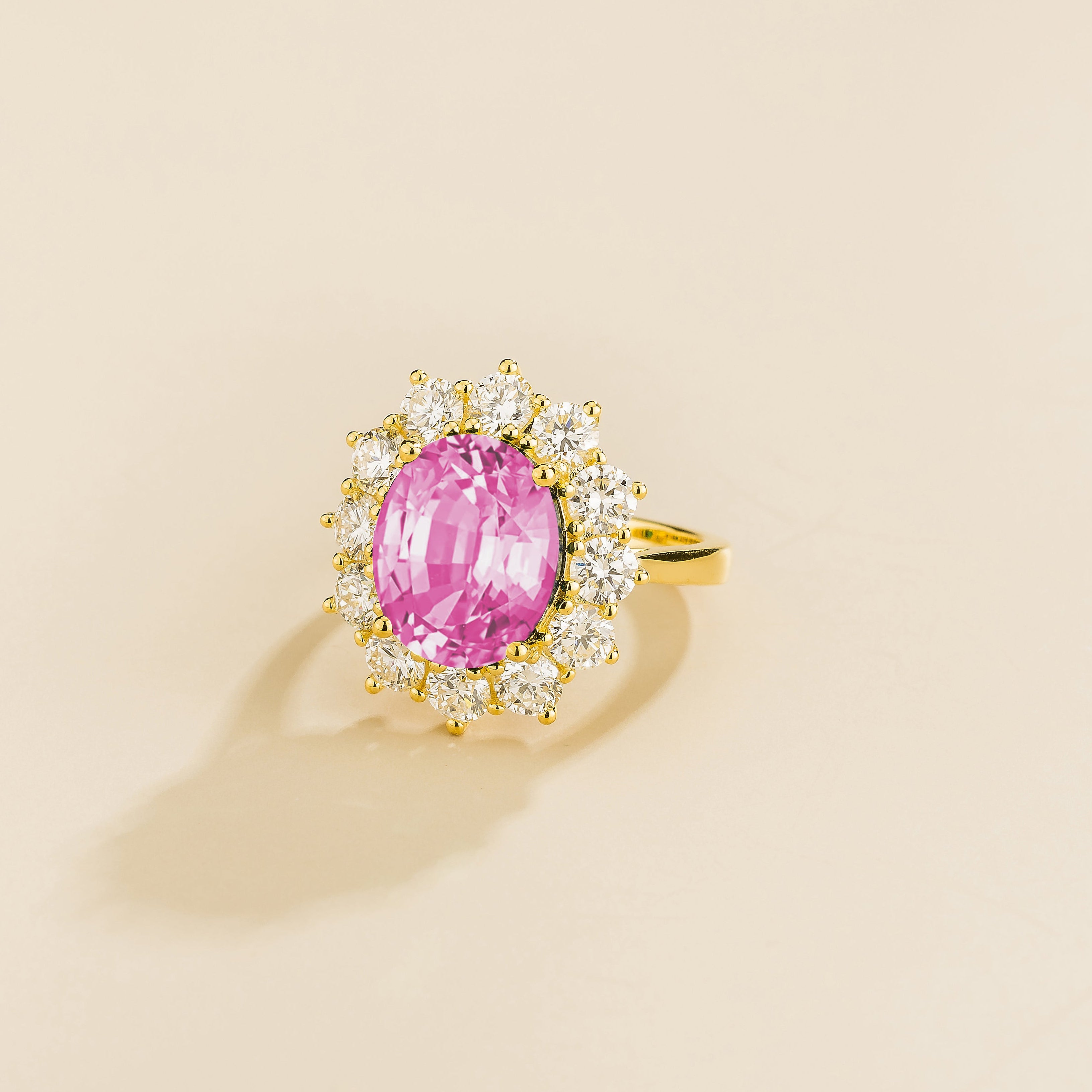 Oda Pink Sapphire Oval & Diamond Halo Ring In Gold