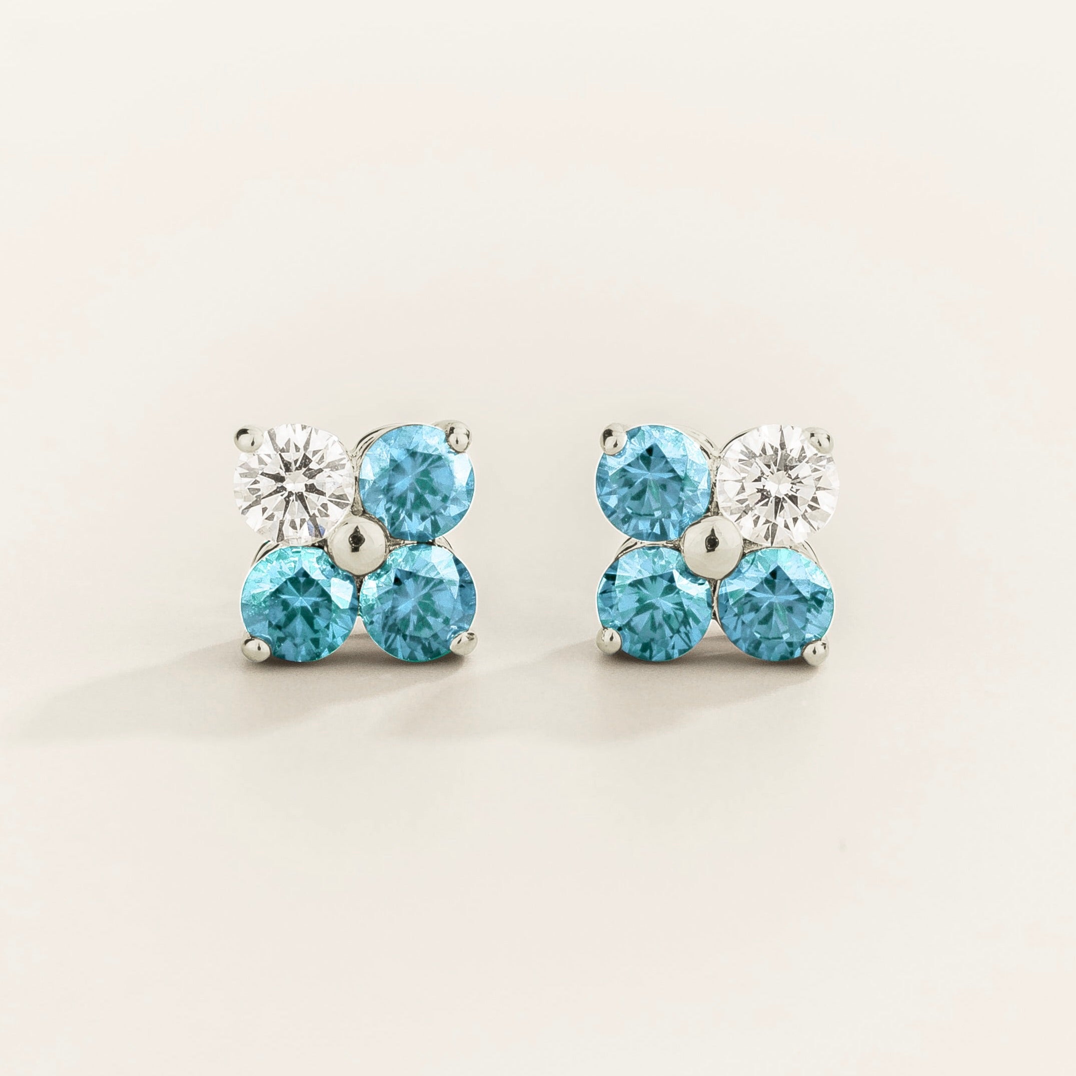 Clover Aquamarine & Diamond Earrings In White Gold