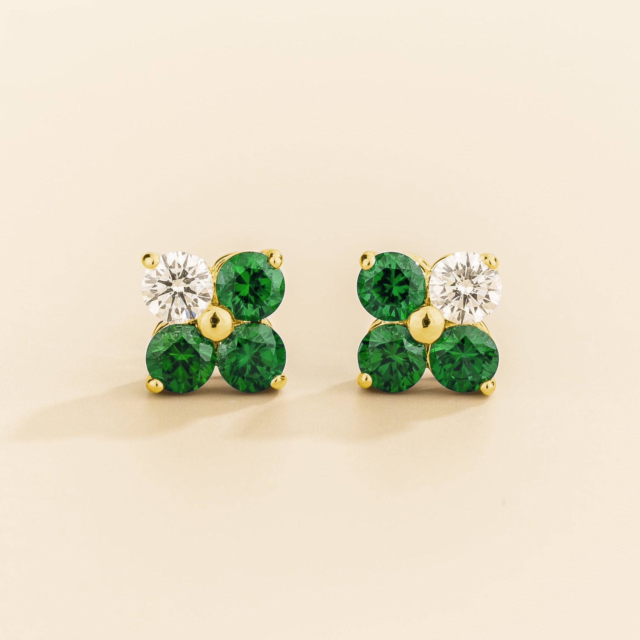 Clover Emerald & Diamond Earrings In Gold