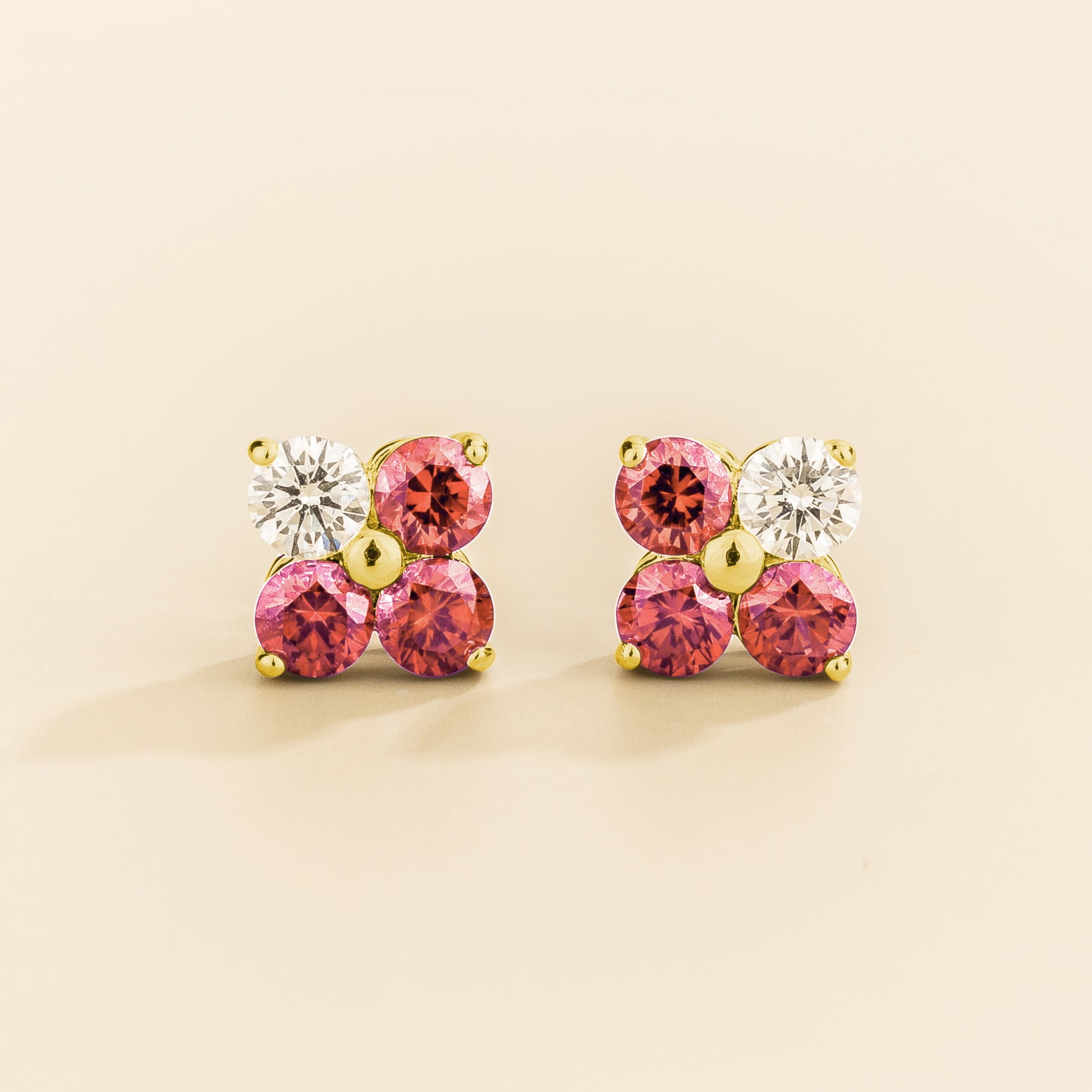 Clover Padparadscha Sapphire & Diamond Earrings In Gold