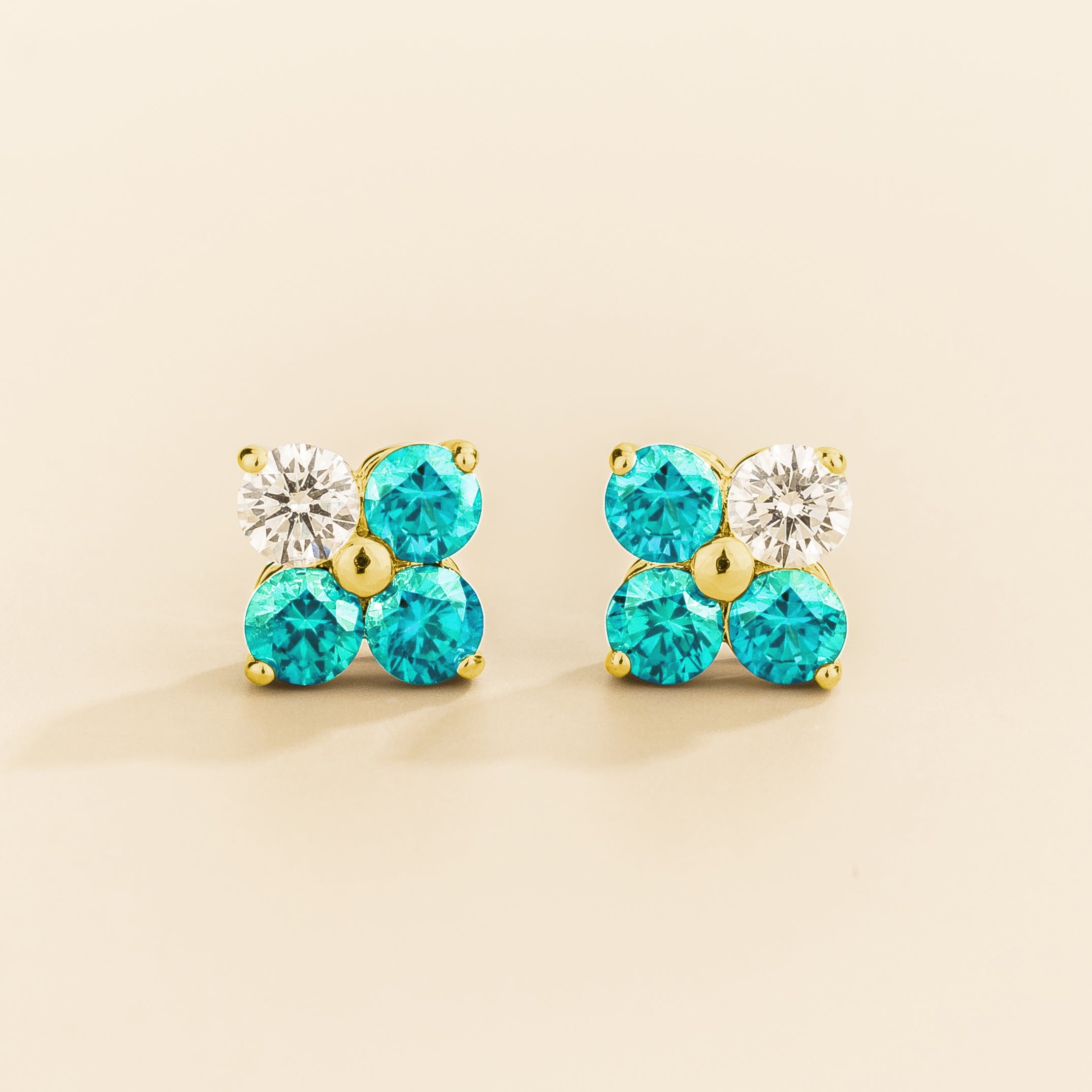 Clover Paraiba & Diamond Earrings In Gold