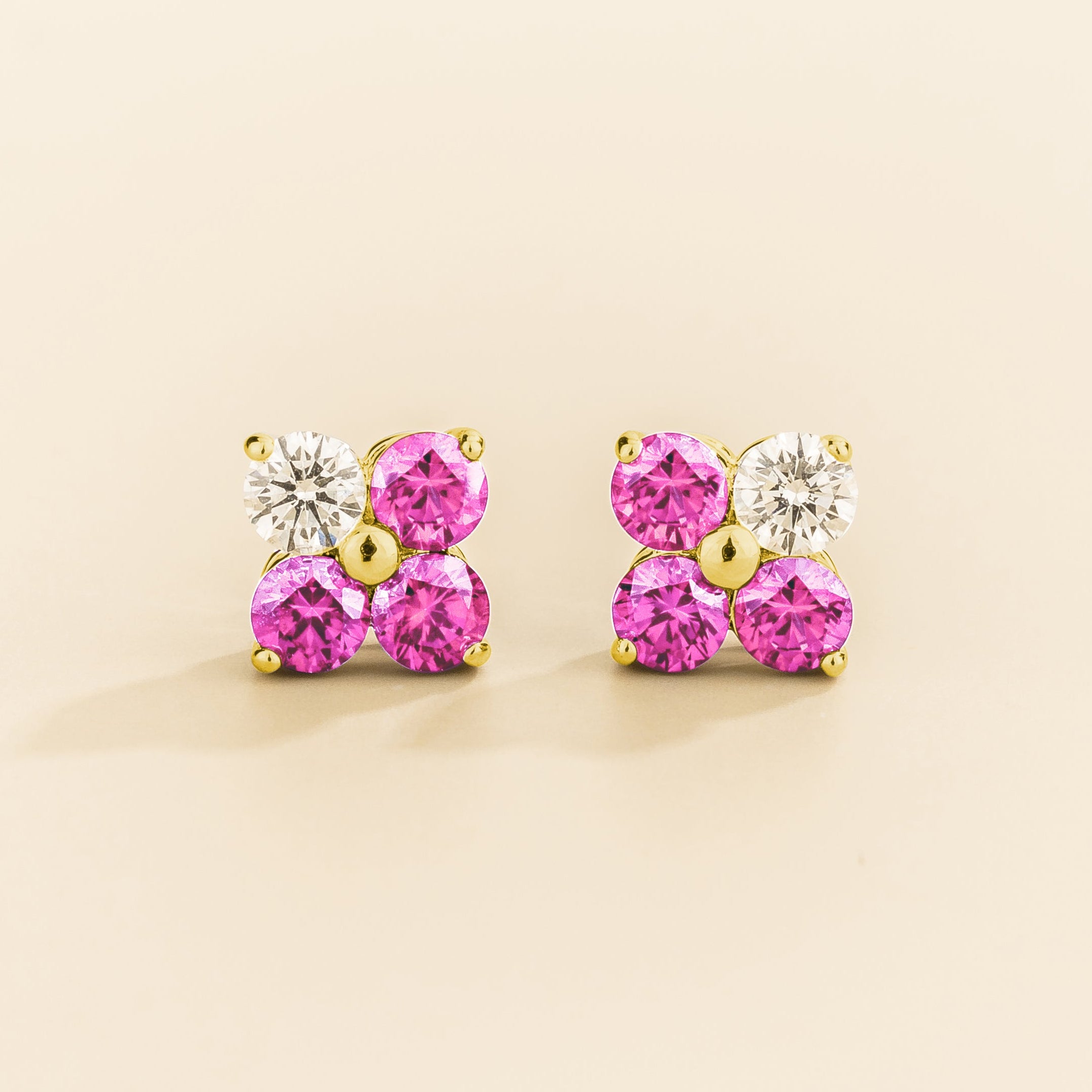 Clover Pink Sapphire & Diamond Earrings In Gold