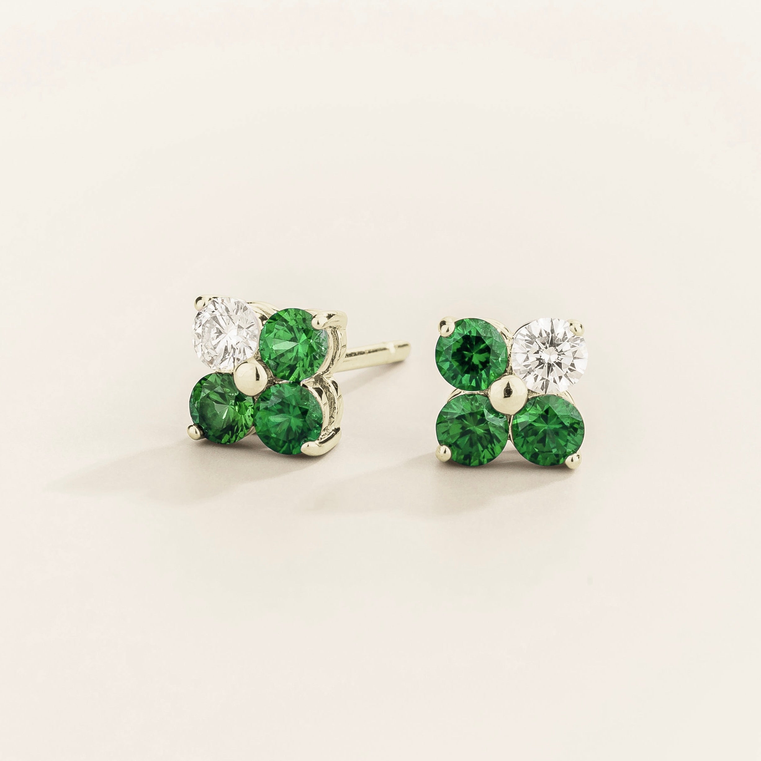 Clover Emerald & Diamond Earrings In White Gold