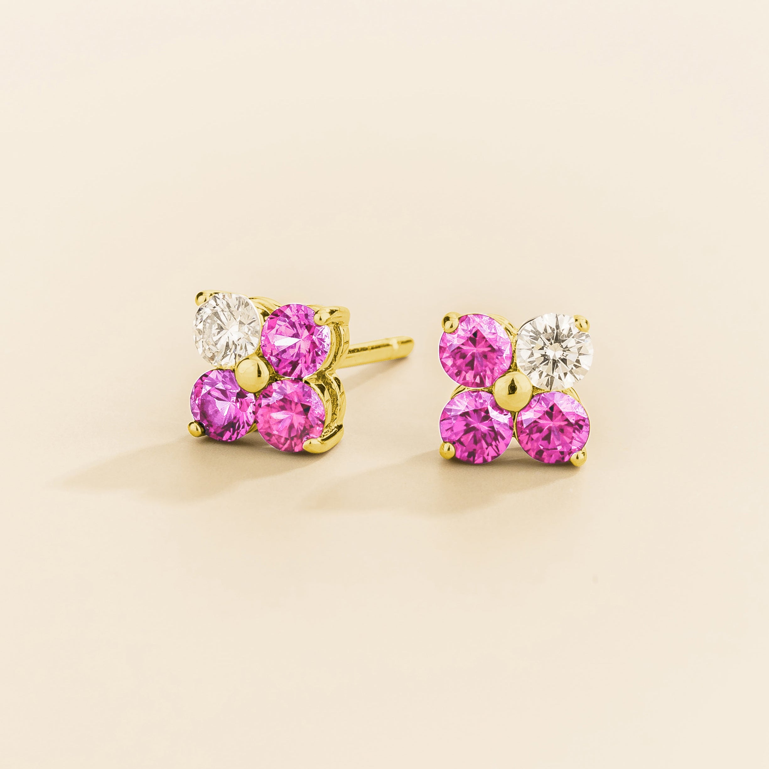 Clover Pink Sapphire & Diamond Earrings In Gold