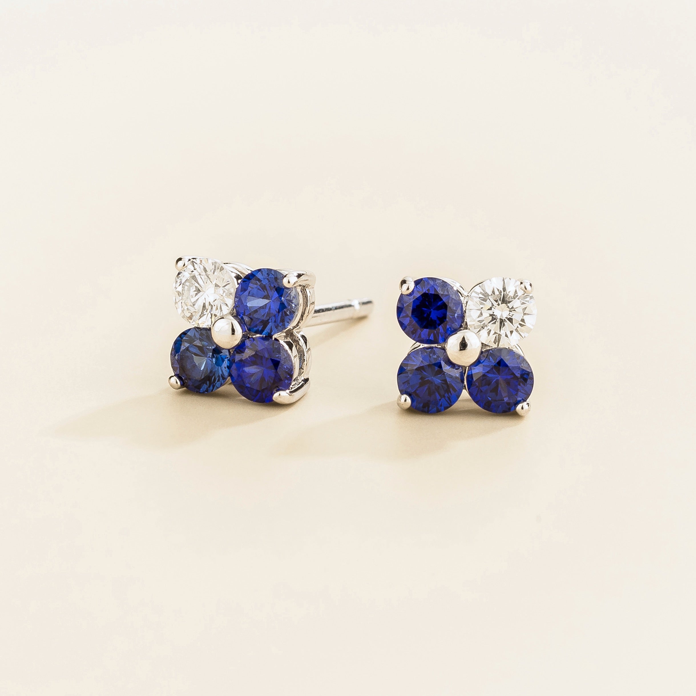 Clover Blue Sapphire & Diamond Earrings In White Gold