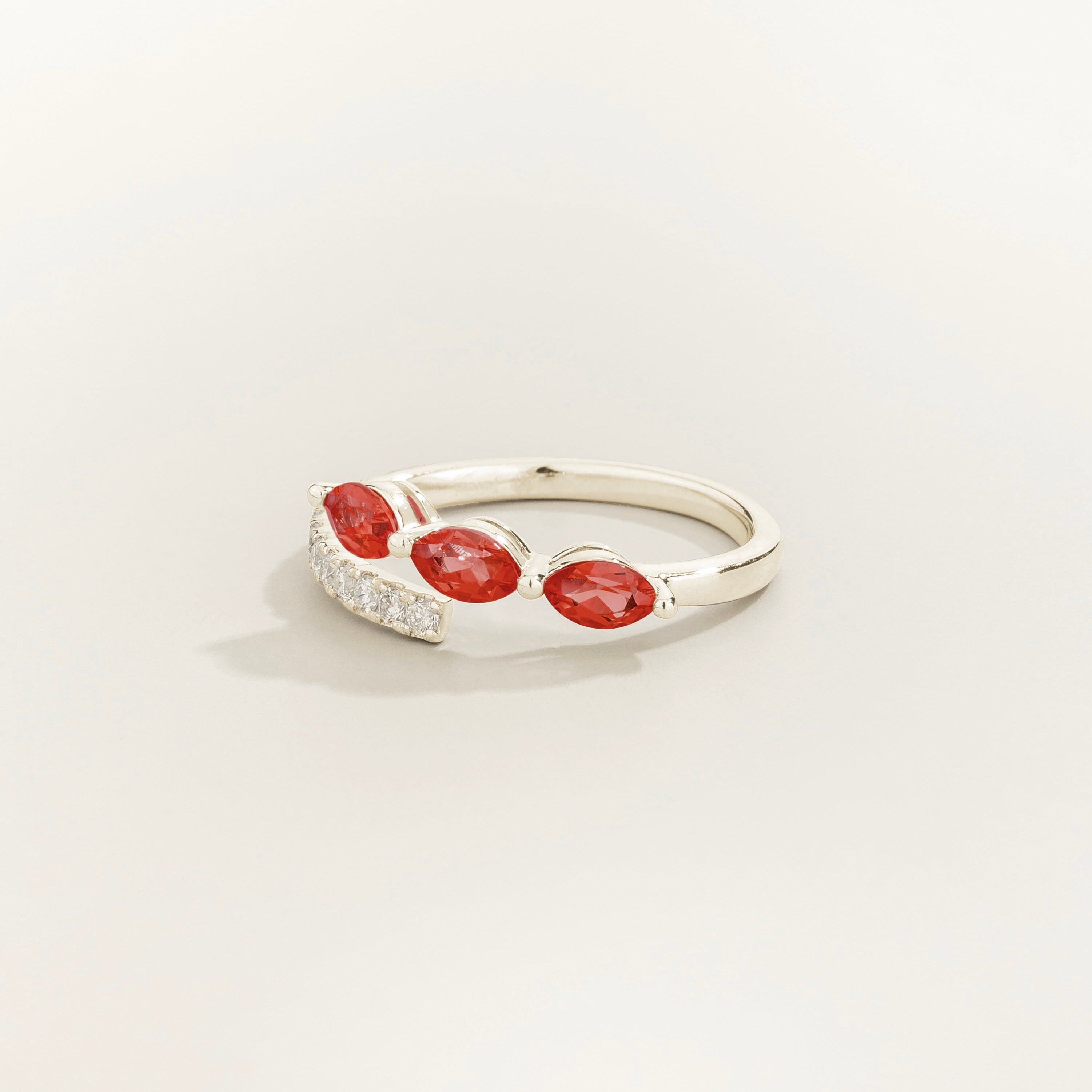 Sava Ruby Three-Stone & Diamond Pavé Ring in White Gold