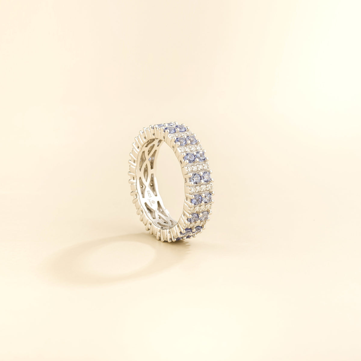 Tina Round Blue Sapphire and Diamond Eternity Ring three quarters