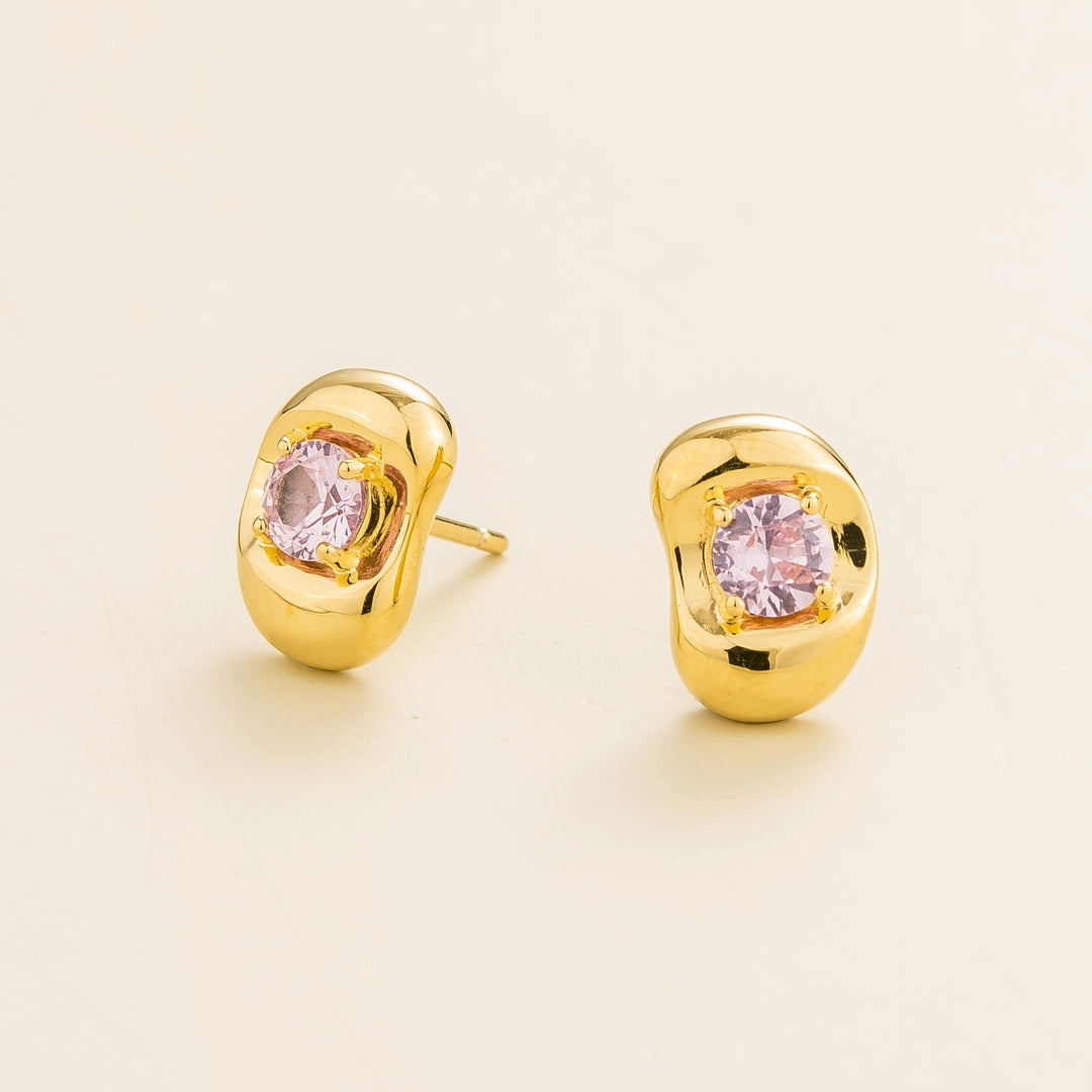 Fava gold earrings set with Pink sapphire