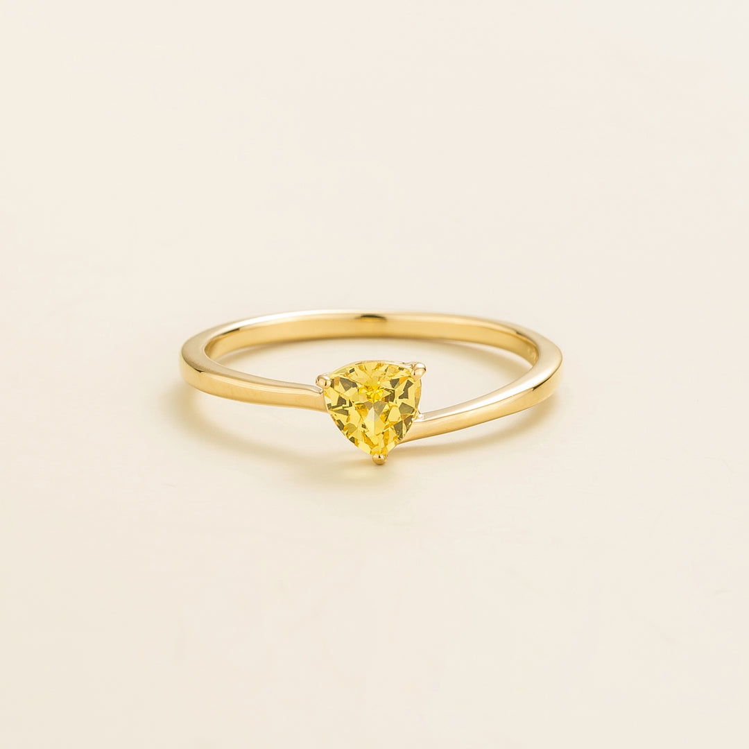 Trillion gold ring set with Yellow sapphire