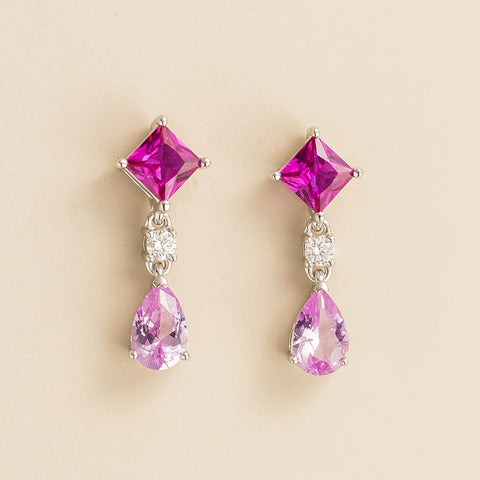 Ori Pink Sapphire and Diamond Drop Earrings In White Gold Ori Pink Sapphire and Diamond Drop Earrings In White Gold
